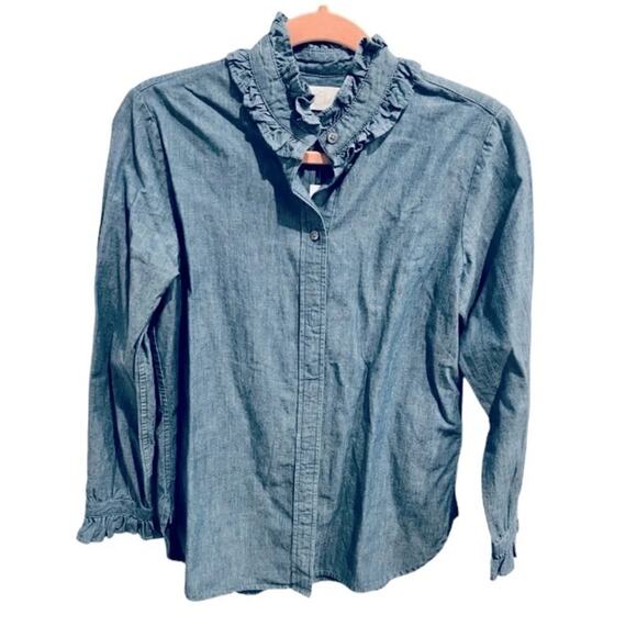 J.Crew classic-fit ruffleneck chambray button up shirt Size XS NWT - Picture 4 of 12
